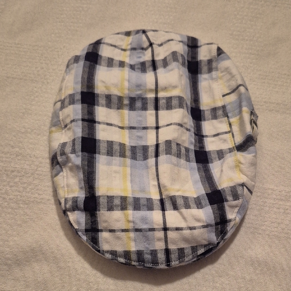 Janie and Jack boys 12 to 24 months newsboy plaid hat blue & white 2011 EUC